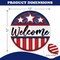 Welcome 4th of July Front Door Sign, Patriotic America Stars Stripes Wood Door Hanger Outdoor Outside Porch Decor, American USA Farmhouse Wooden Wreath Indoor Wall Hanging Decoration